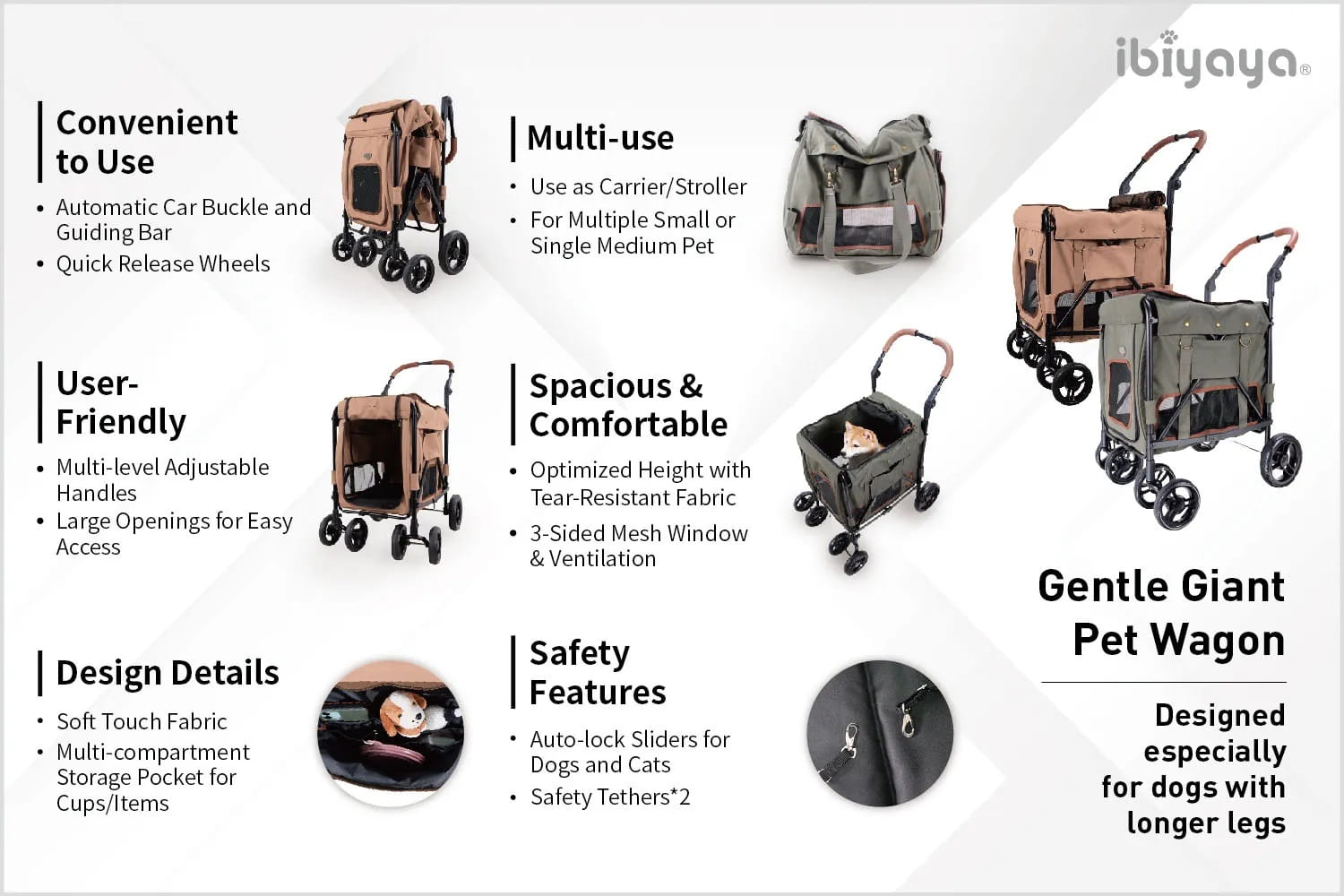 IBIYAYA WÓZEK GENTLE GIANT PET WAGON ARMY GREEN - obrazek 9